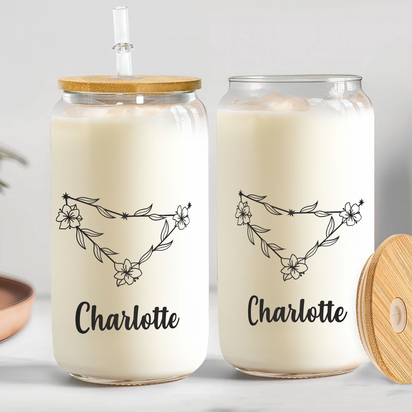 Zodiac Flower Birthday Gift For Women - Personalized Clear Glass Cup