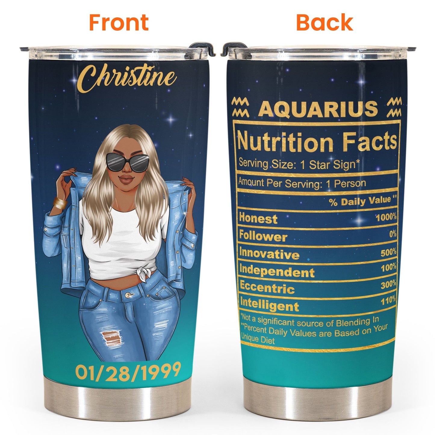 Aquarius Nutrition Facts - Personalized Tumbler Cup - Birthday Gift For Astrology Lovers, Gift For Daughter, Sister, Besties