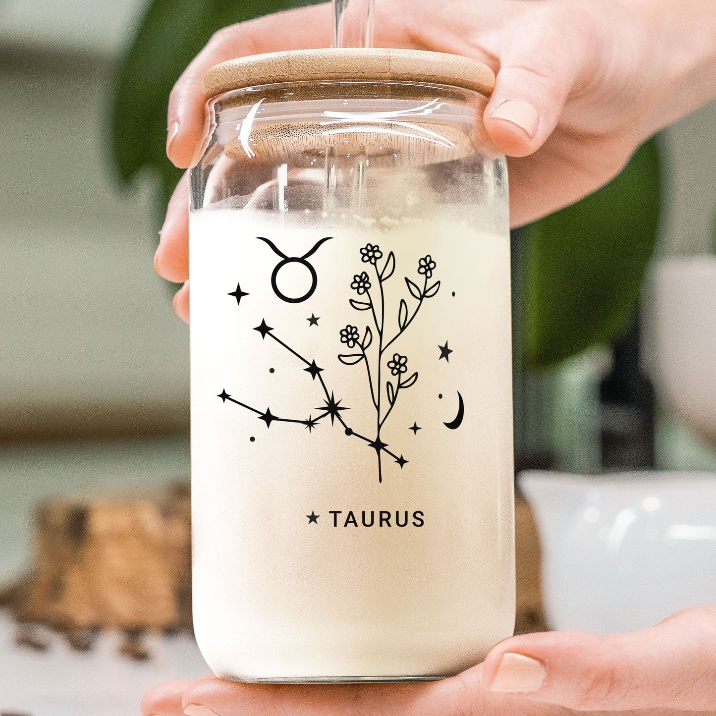 Zodiac Signs With Flowers - Personalized Photo Clear Glass Cup