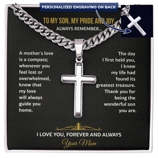 A Mother's Gift for Her Son - Personalized Cross Necklace