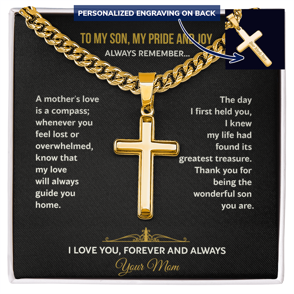 A Mother's Gift for Her Son - Personalized Cross Necklace