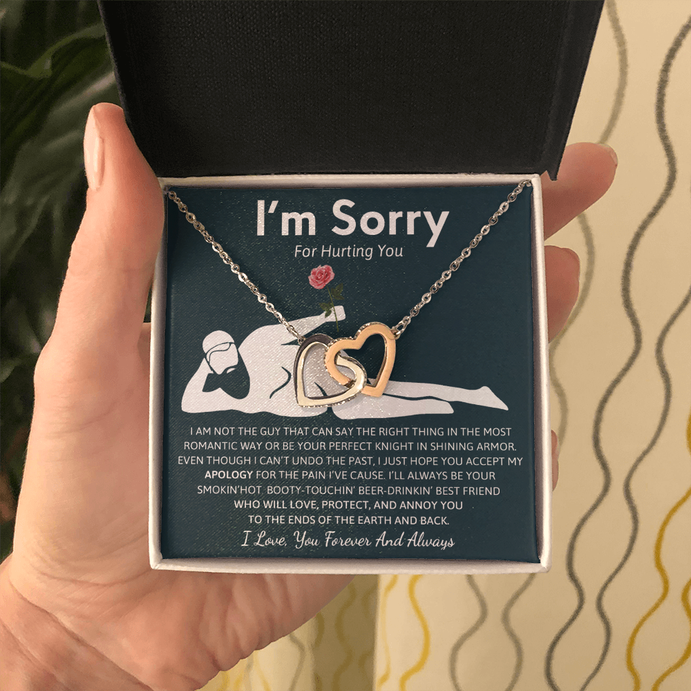 Humorous "I'm Sorry" Gift for Wife/Girlfriend - Interlocking Hearts Necklace