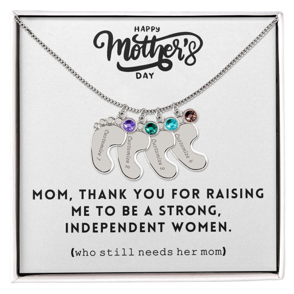 Mom, Thank You For Raising Me, Custom Baby feet Necklace With Birthstone
