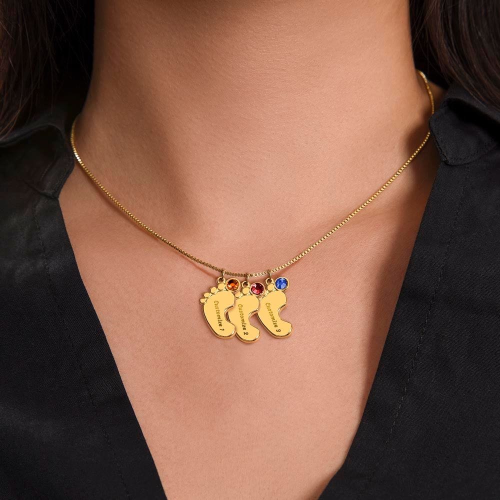 Mom, Thank You For Raising Me, Custom Baby feet Necklace With Birthstone