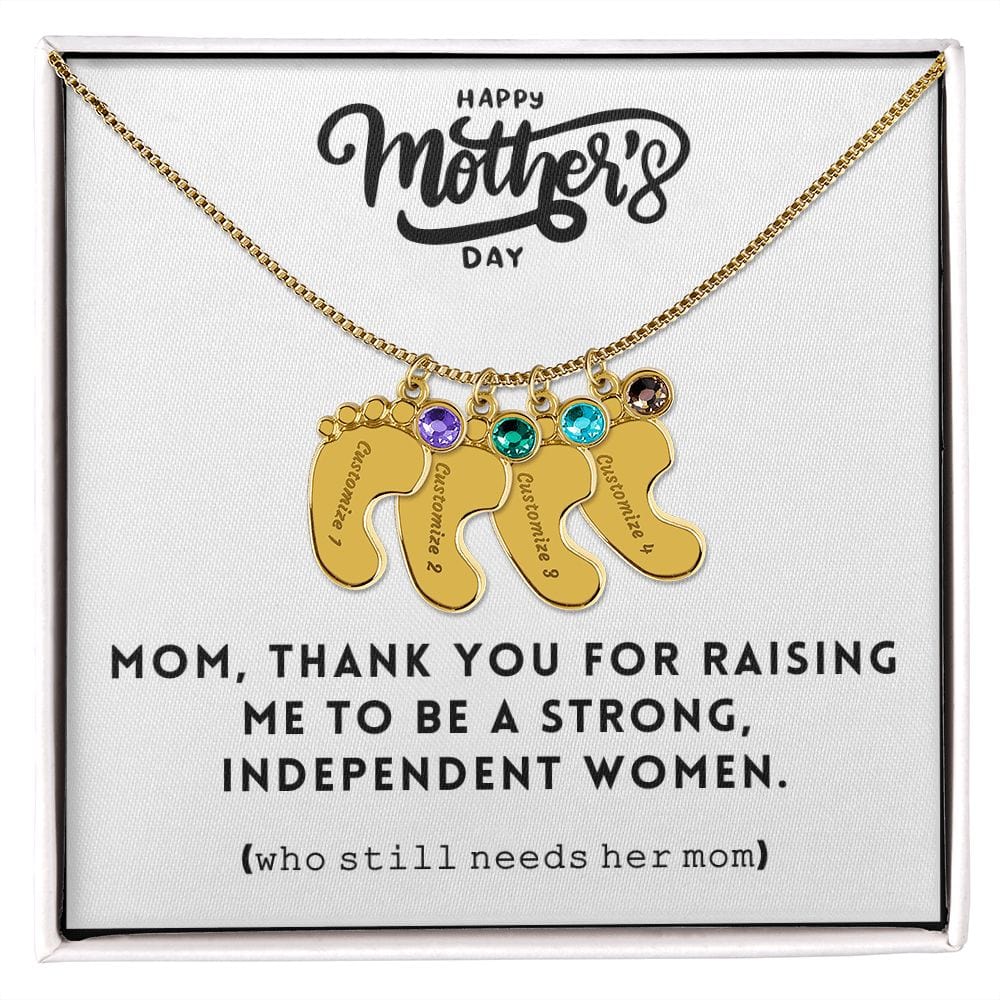 Mom, Thank You For Raising Me, Custom Baby feet Necklace With Birthstone