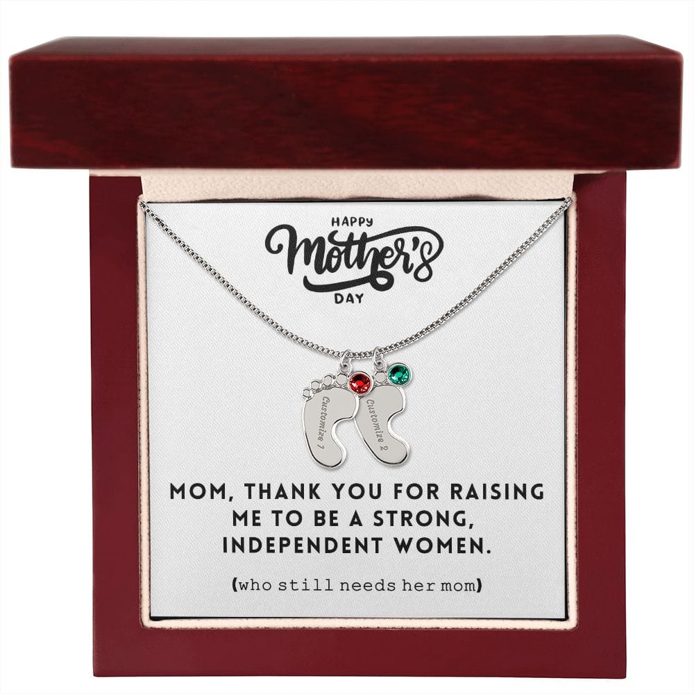 Mom, Thank You For Raising Me, Custom Baby feet Necklace With Birthstone