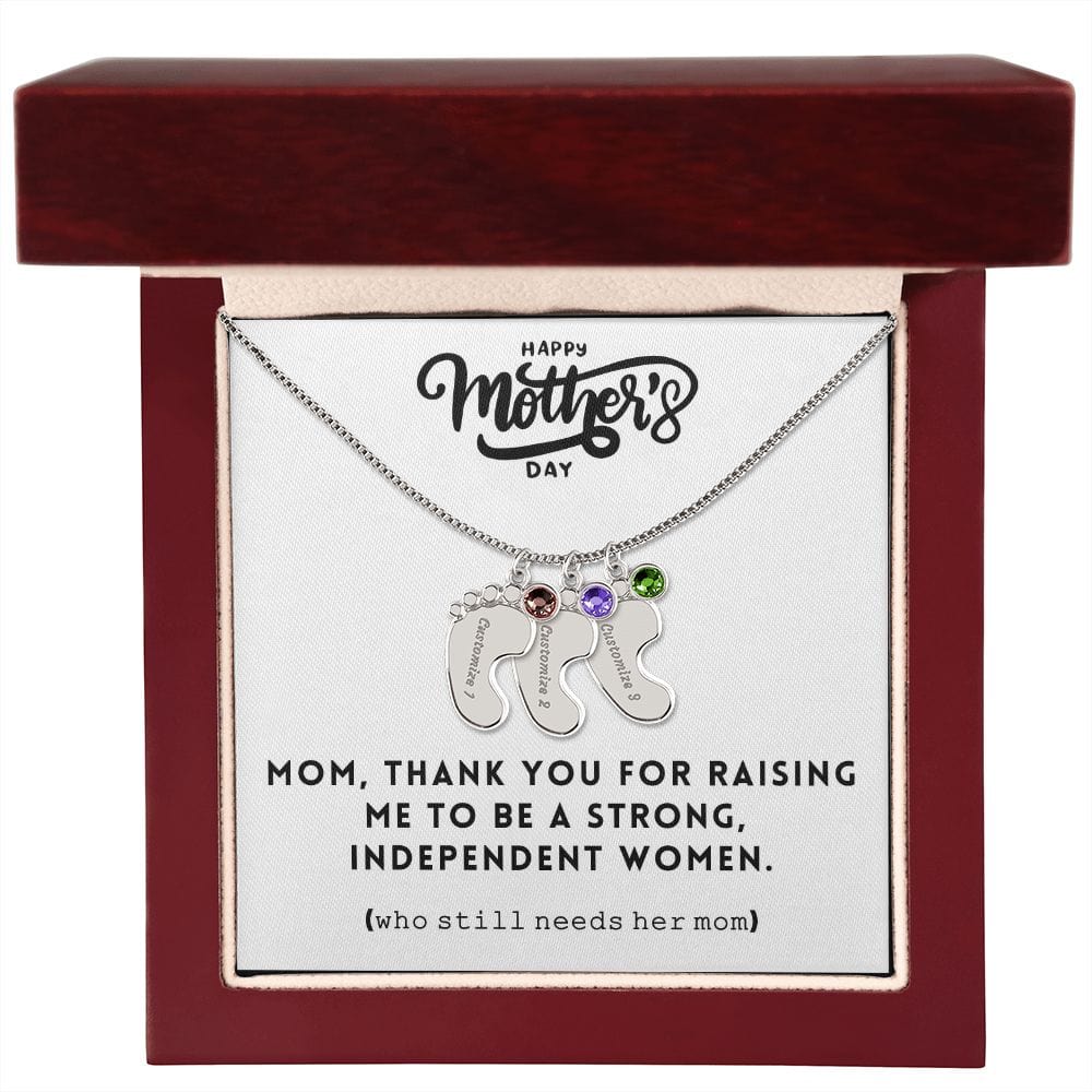 Mom, Thank You For Raising Me, Custom Baby feet Necklace With Birthstone