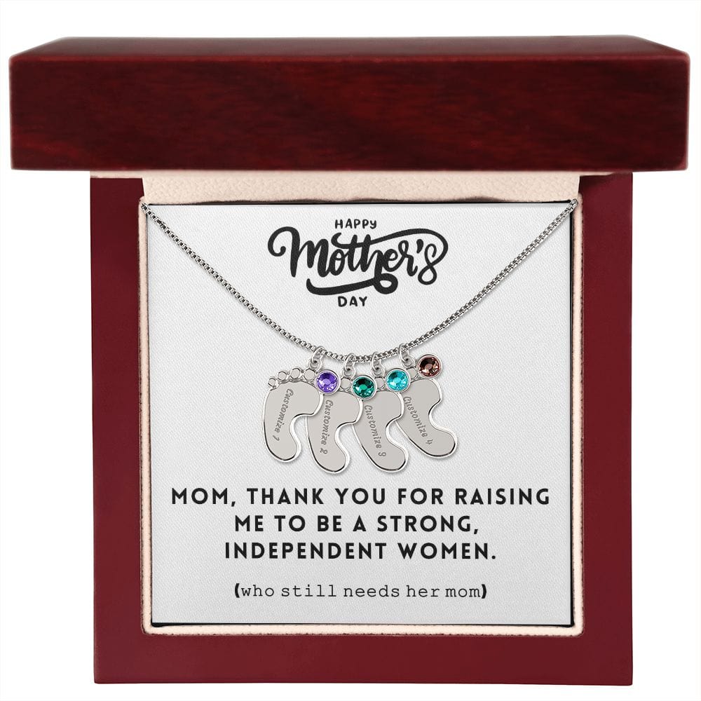 Mom, Thank You For Raising Me, Custom Baby feet Necklace With Birthstone