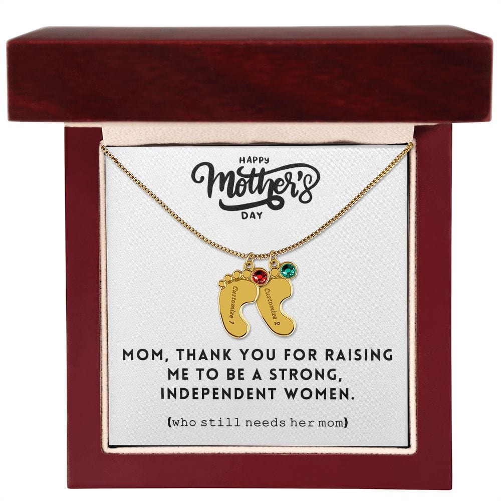 Mom, Thank You For Raising Me, Custom Baby feet Necklace With Birthstone