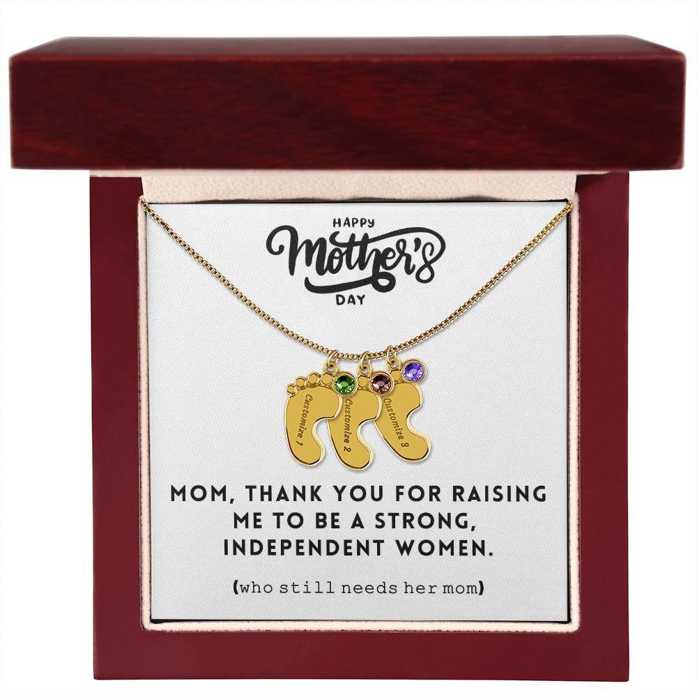 Mom, Thank You For Raising Me, Custom Baby feet Necklace With Birthstone