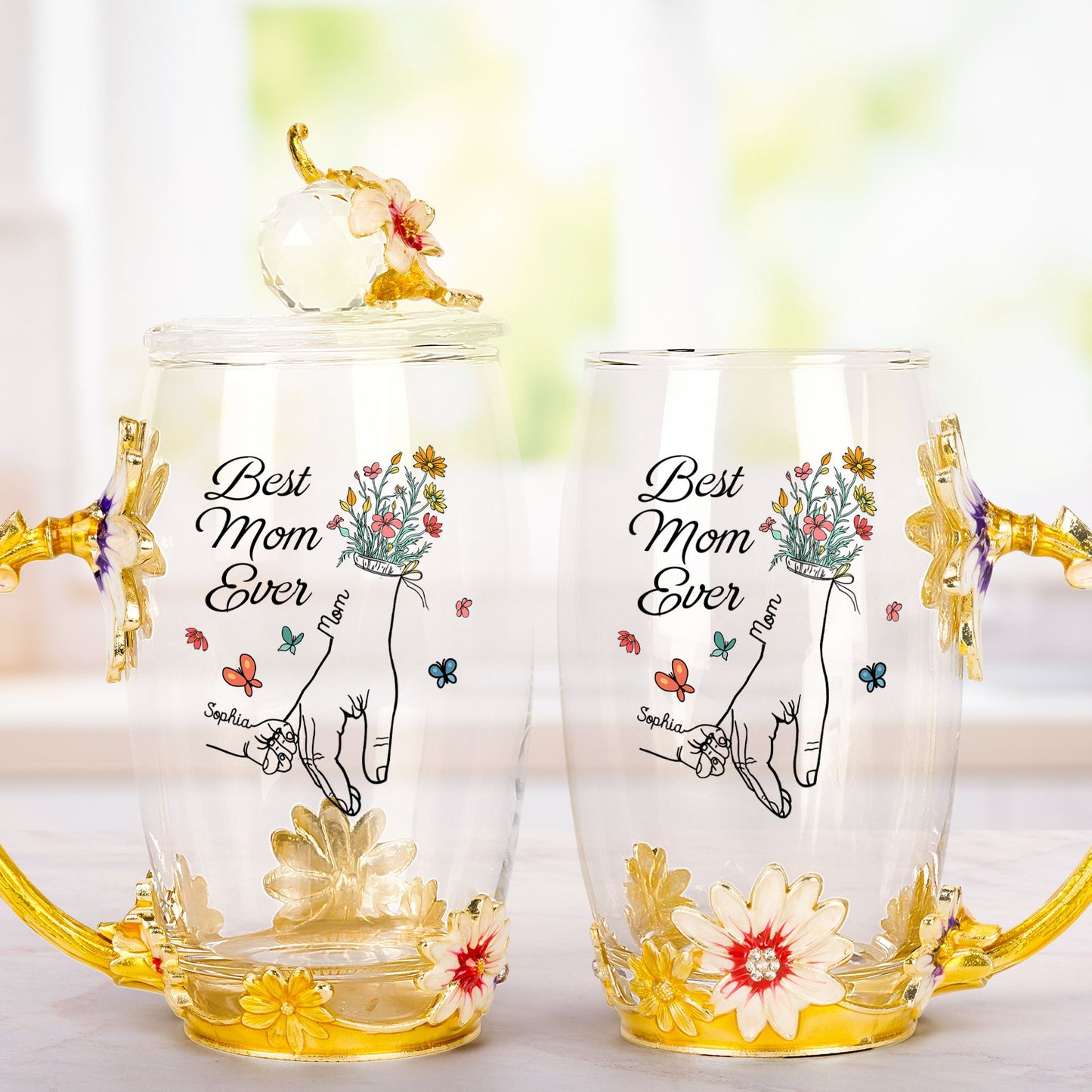 Best Mom Ever Mom Gifts Hands Holding - Personalized Enamel Flower Tea Cup
