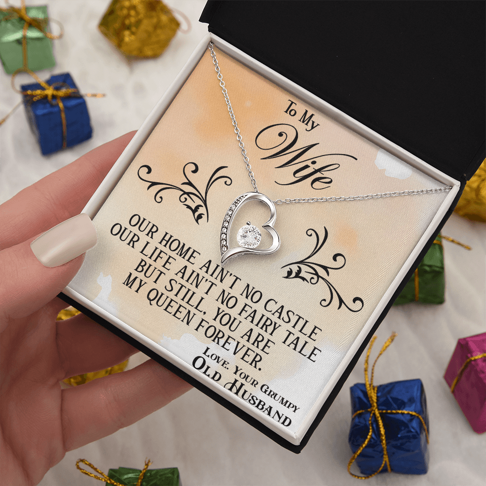 Funny "Grumpy Husband" Gift for Wife-Forever Love  neacklace-"My Queen Forever" Gift
