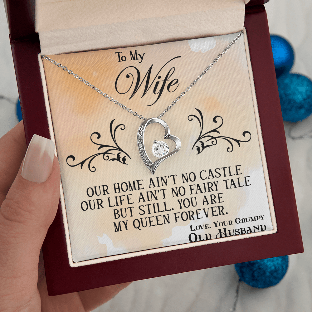 Funny "Grumpy Husband" Gift for Wife-Forever Love  neacklace-"My Queen Forever" Gift