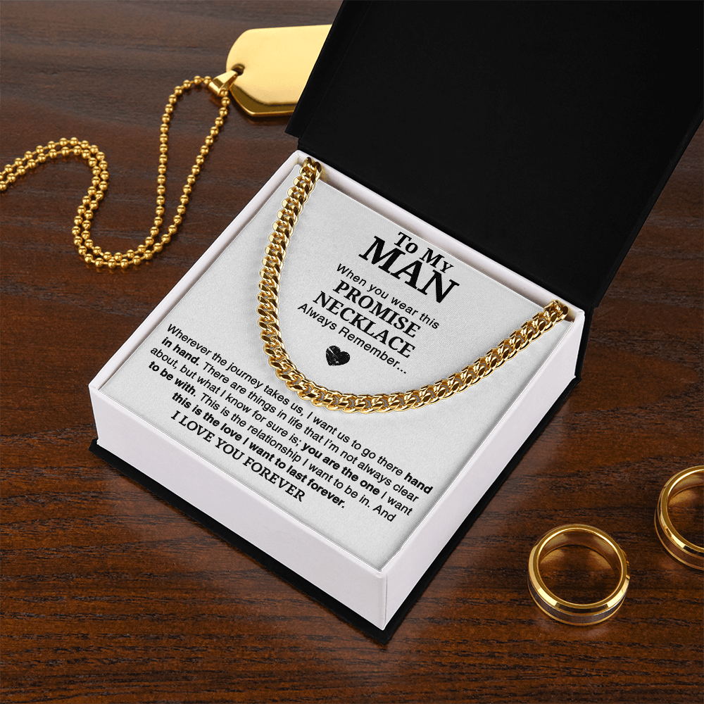 "Hand in Hand" Journey Necklace-Cuban link chain neacklace-To My Man Promise Necklace