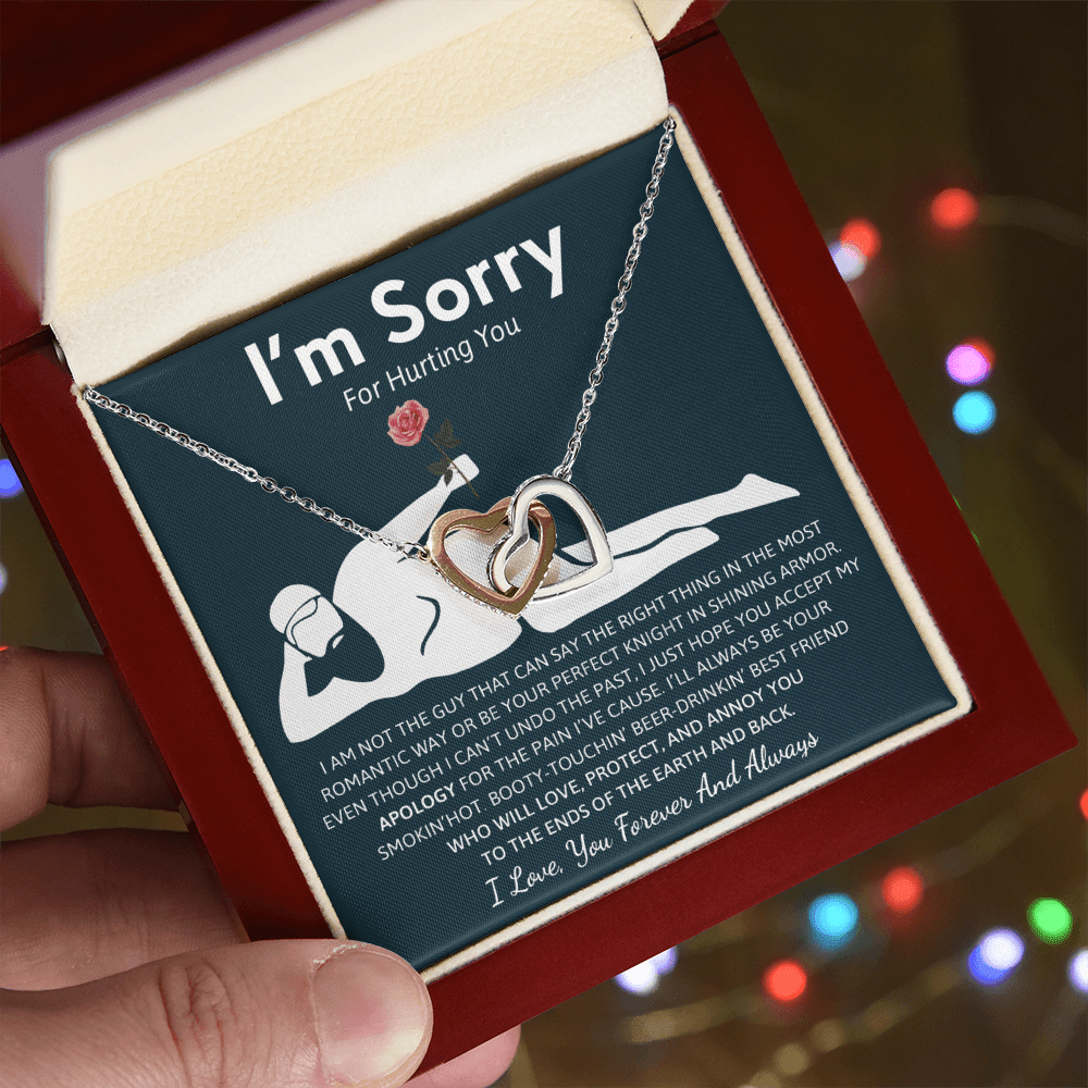 Humorous "I'm Sorry" Gift for Wife/Girlfriend - Interlocking Hearts Necklace