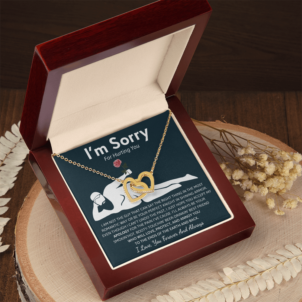 Humorous "I'm Sorry" Gift for Wife/Girlfriend - Interlocking Hearts Necklace