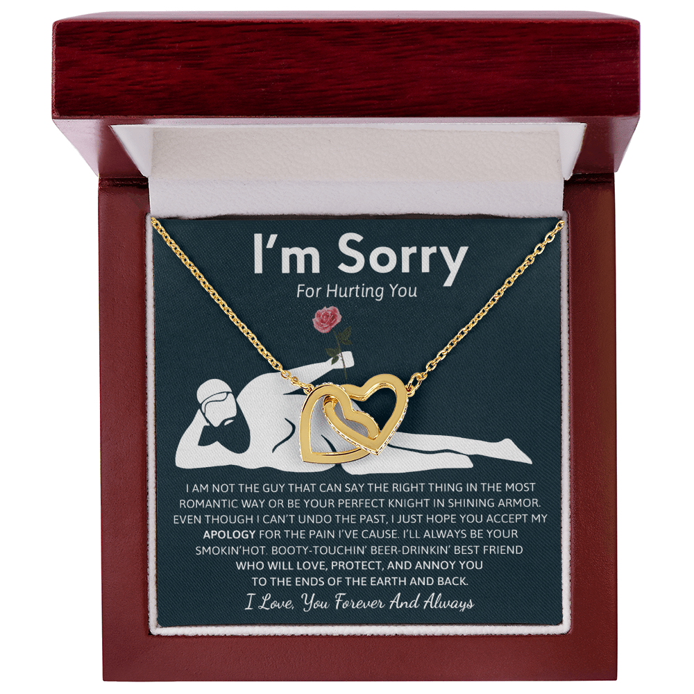 Humorous "I'm Sorry" Gift for Wife/Girlfriend - Interlocking Hearts Necklace