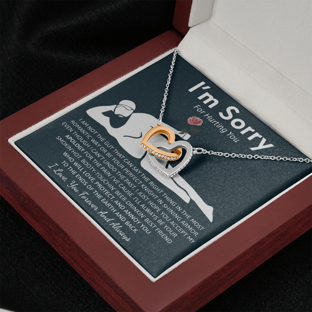 Humorous "I'm Sorry" Gift for Wife/Girlfriend - Interlocking Hearts Necklace