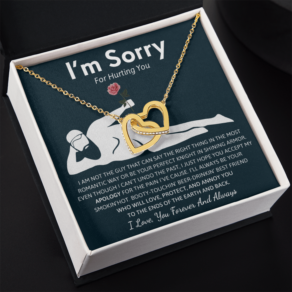 Humorous "I'm Sorry" Gift for Wife/Girlfriend - Interlocking Hearts Necklace