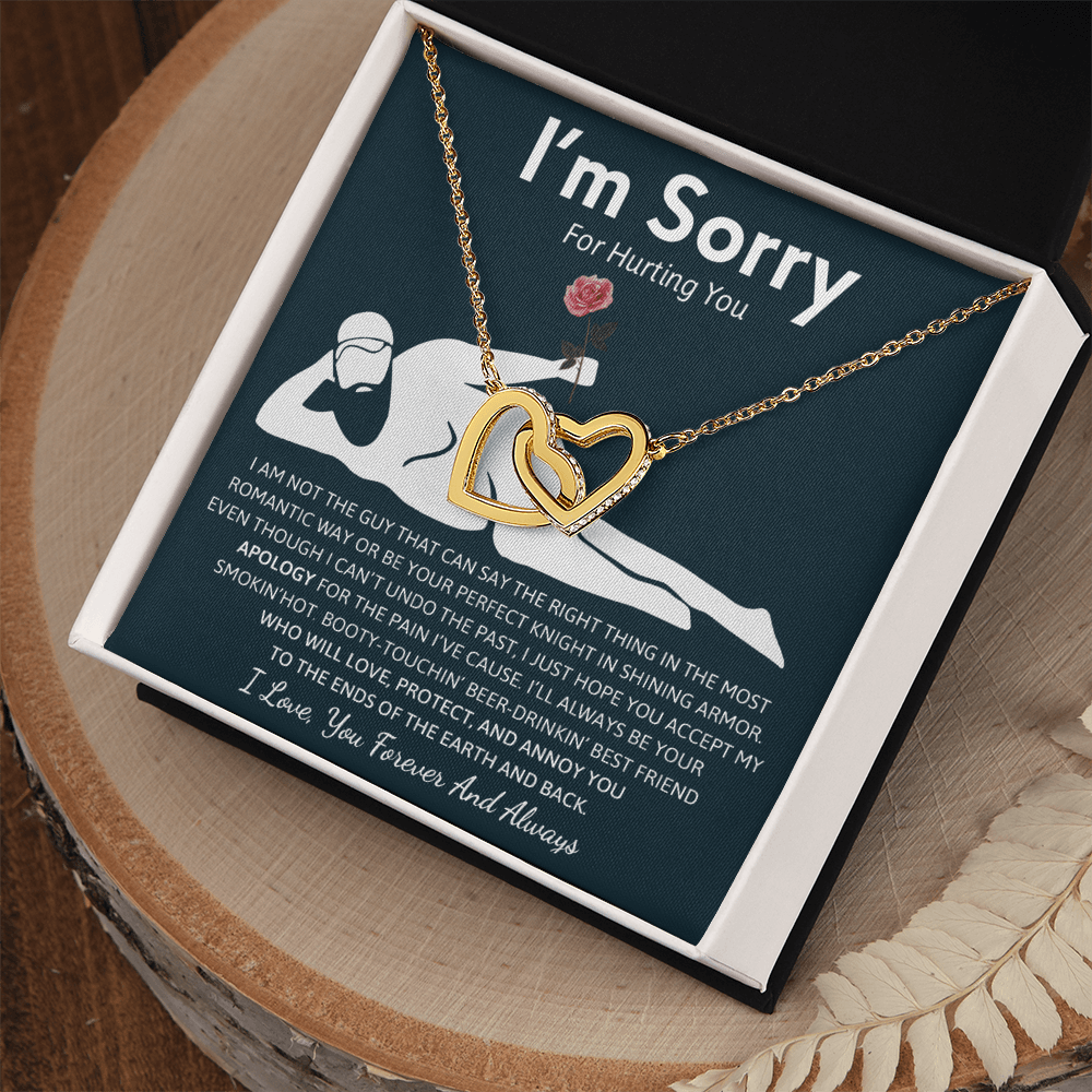 Humorous "I'm Sorry" Gift for Wife/Girlfriend - Interlocking Hearts Necklace