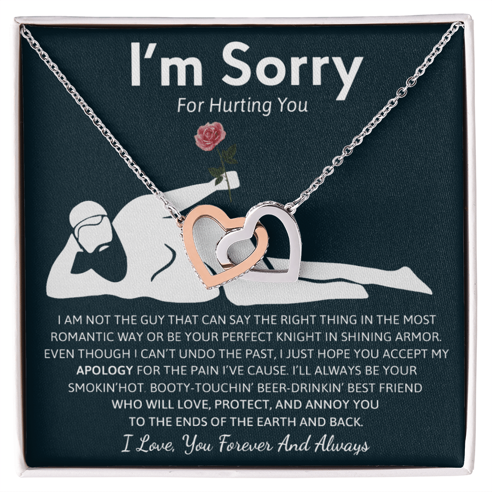 Humorous "I'm Sorry" Gift for Wife/Girlfriend - Interlocking Hearts Necklace