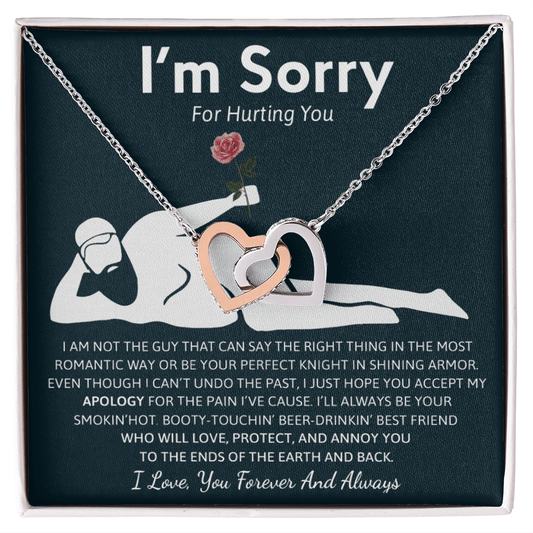 Humorous "I'm Sorry" Gift for Wife/Girlfriend - Interlocking Hearts Necklace