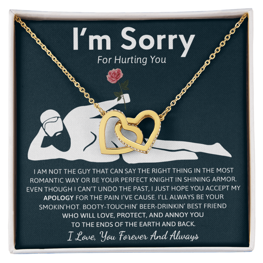 Humorous "I'm Sorry" Gift for Wife/Girlfriend - Interlocking Hearts Necklace