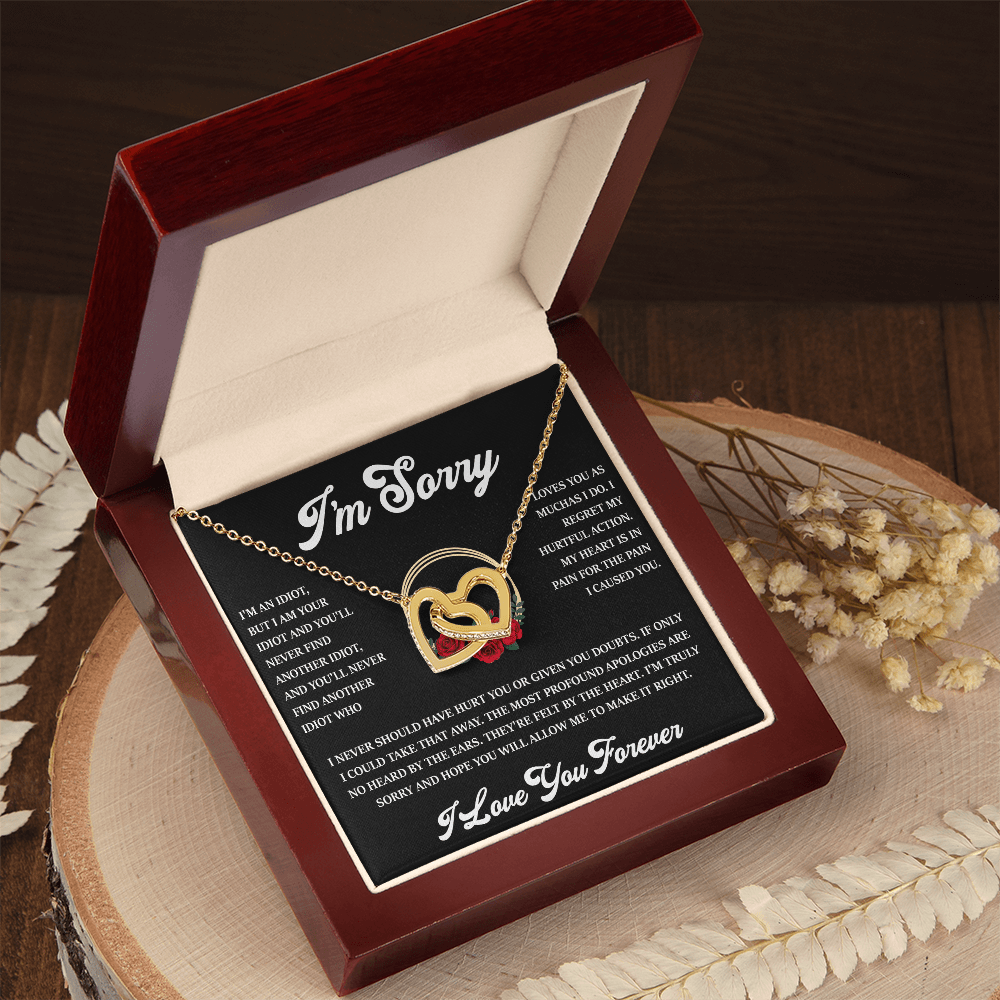 "I'm Sorry" Apology Gift for Her- Interlocking Hearts Necklace-"Let Me Make It Right" Gift
