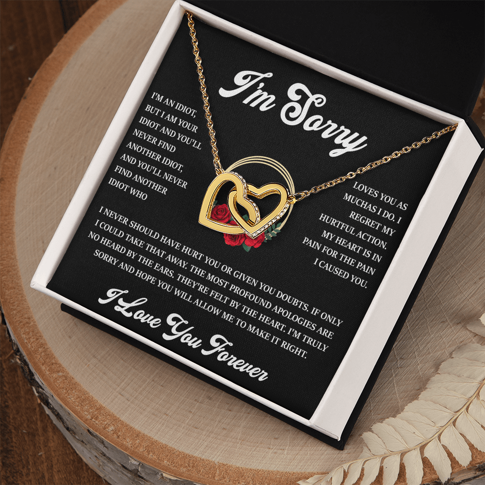 "I'm Sorry" Apology Gift for Her- Interlocking Hearts Necklace-"Let Me Make It Right" Gift