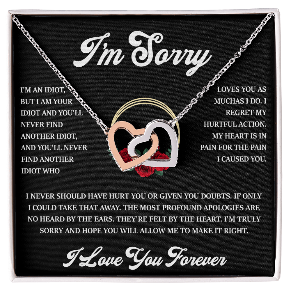 "I'm Sorry" Apology Gift for Her- Interlocking Hearts Necklace-"Let Me Make It Right" Gift