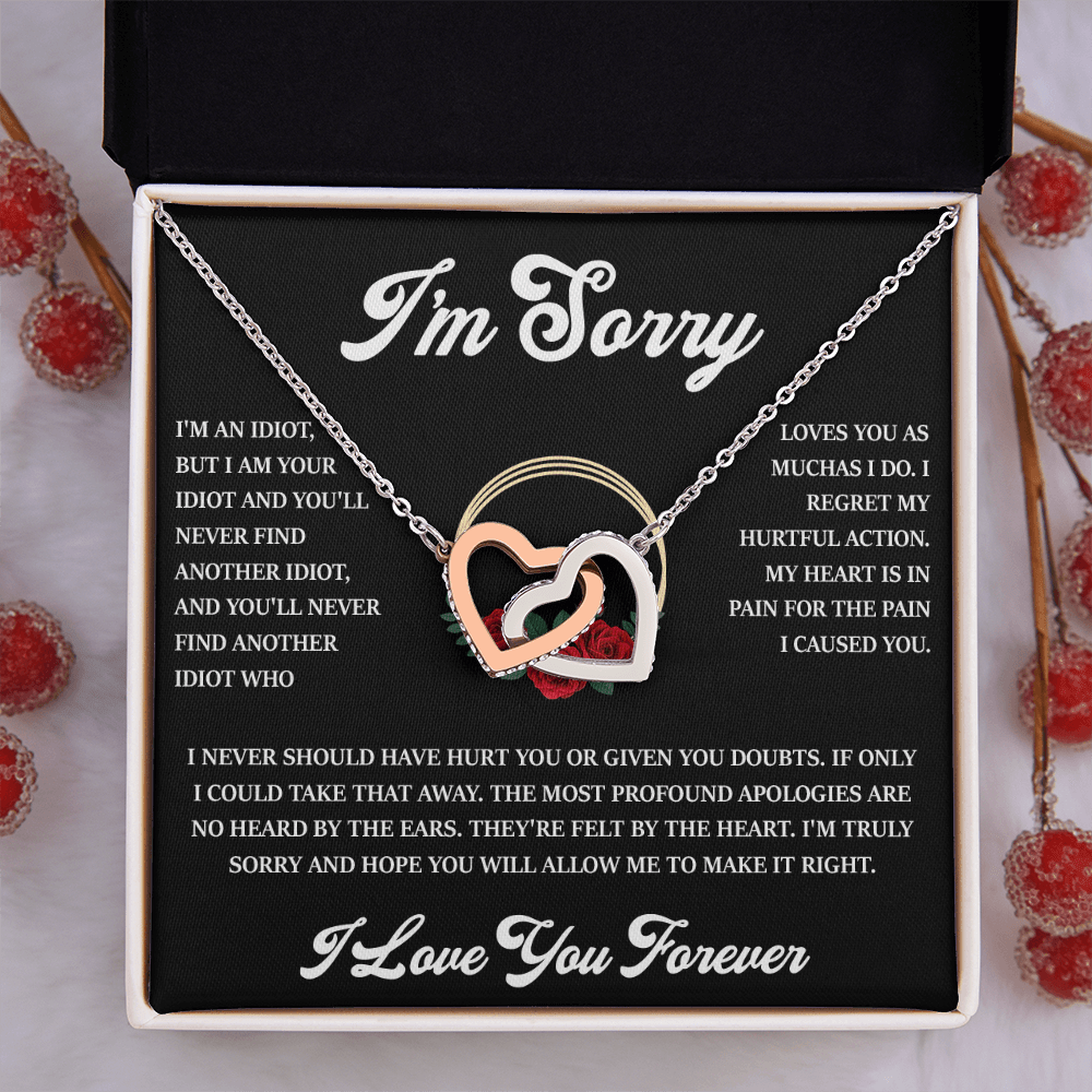 "I'm Sorry" Apology Gift for Her- Interlocking Hearts Necklace-"Let Me Make It Right" Gift