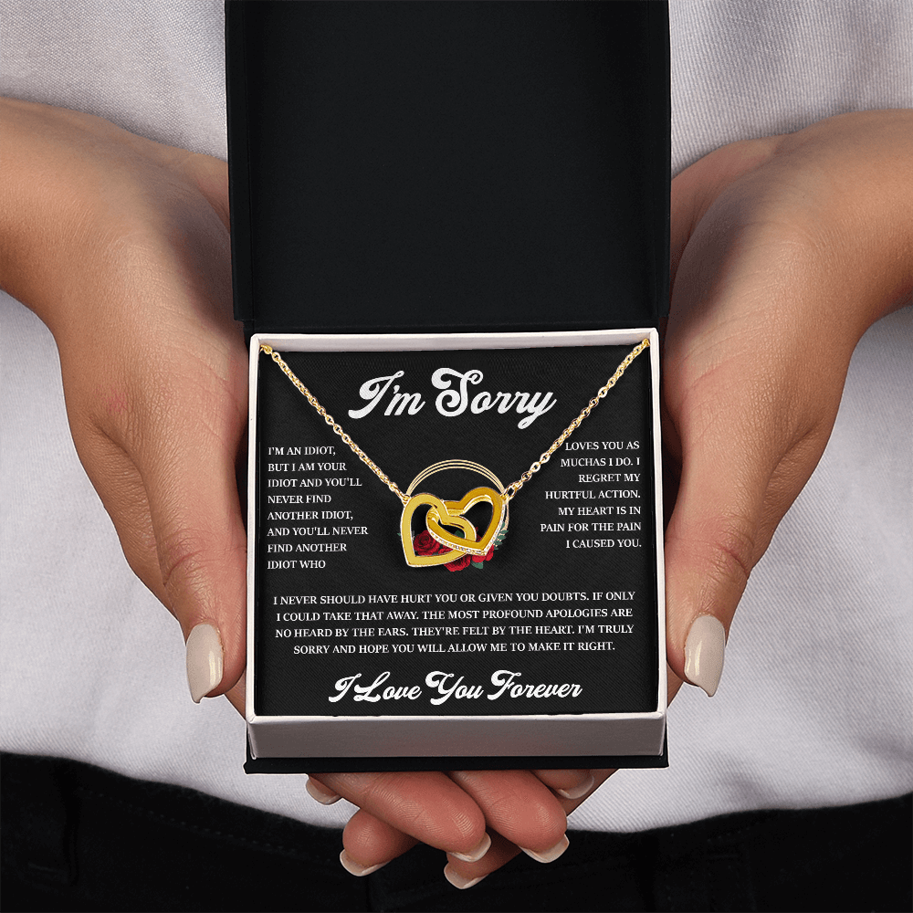 "I'm Sorry" Apology Gift for Her- Interlocking Hearts Necklace-"Let Me Make It Right" Gift