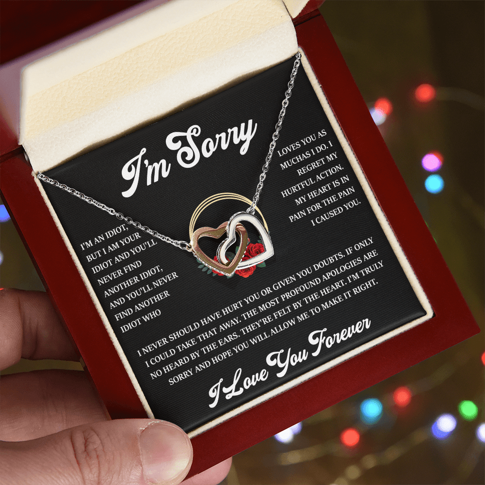 "I'm Sorry" Apology Gift for Her- Interlocking Hearts Necklace-"Let Me Make It Right" Gift