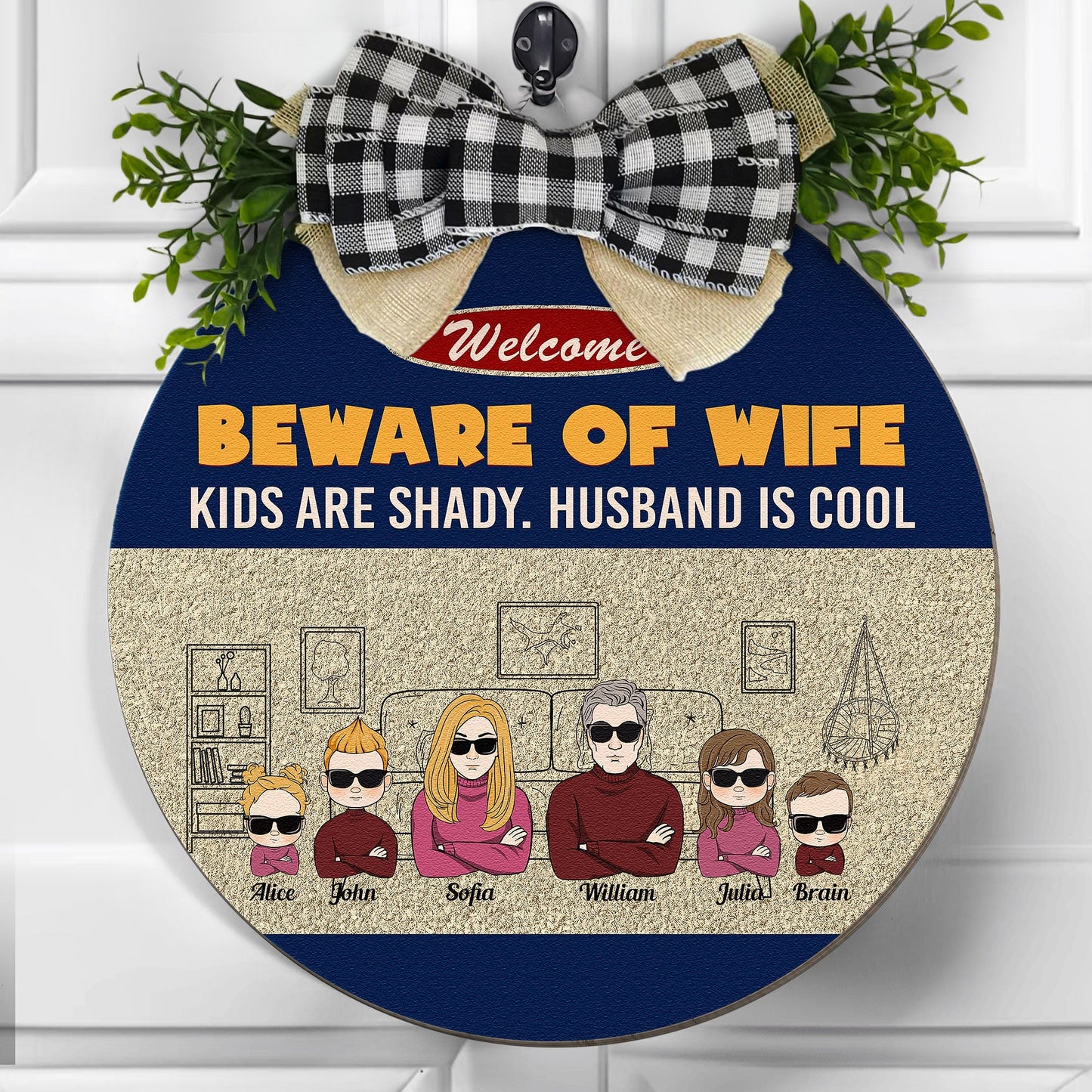 Beware Of Wife Kids Are Shady Husband Is Cool - Personalized Wood Wreath