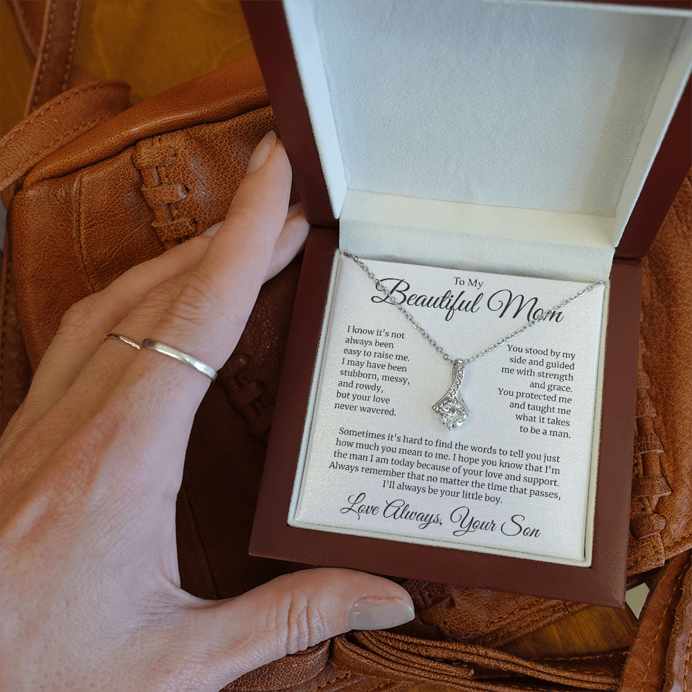 Mom Gift for Mother's Day, Birthday from Son - Alluring Beauty Necklace with Heartfelt Message