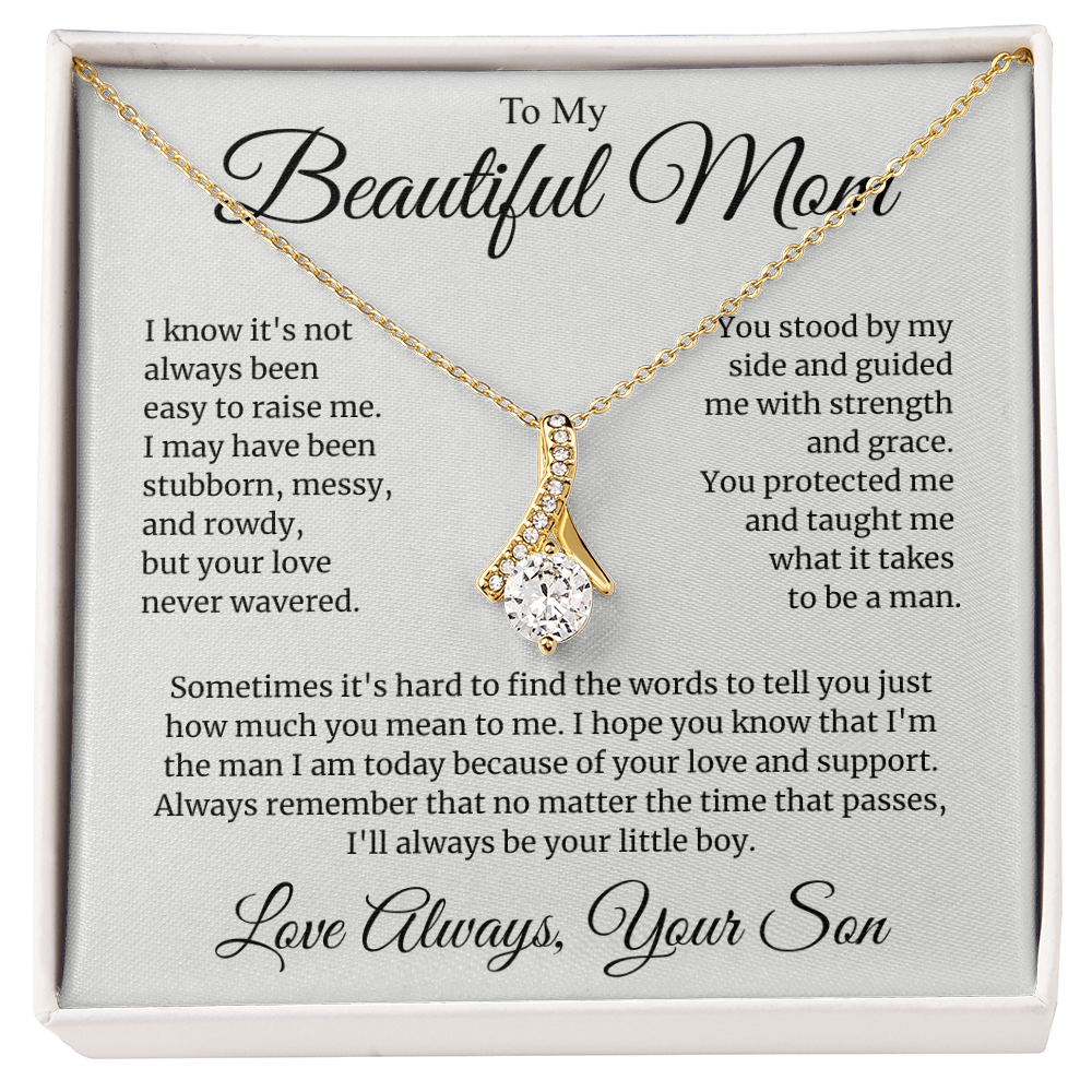 Mom Gift for Mother's Day, Birthday from Son - Alluring Beauty Necklace with Heartfelt Message