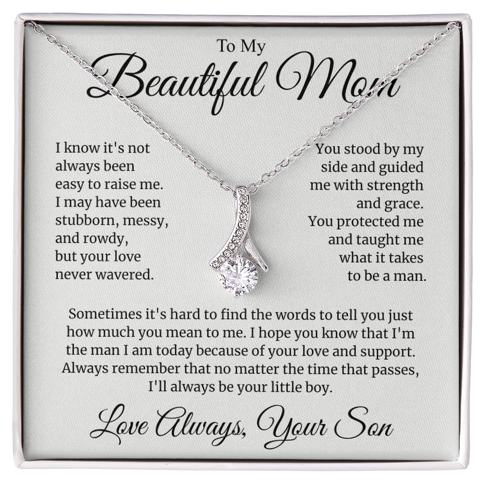 Mom Gift for Mother's Day, Birthday from Son - Alluring Beauty Necklace with Heartfelt Message