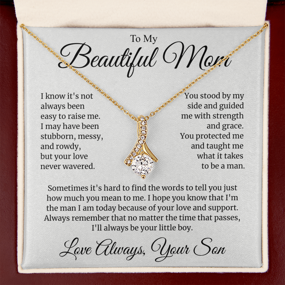 Mom Gift for Mother's Day, Birthday from Son - Alluring Beauty Necklace with Heartfelt Message