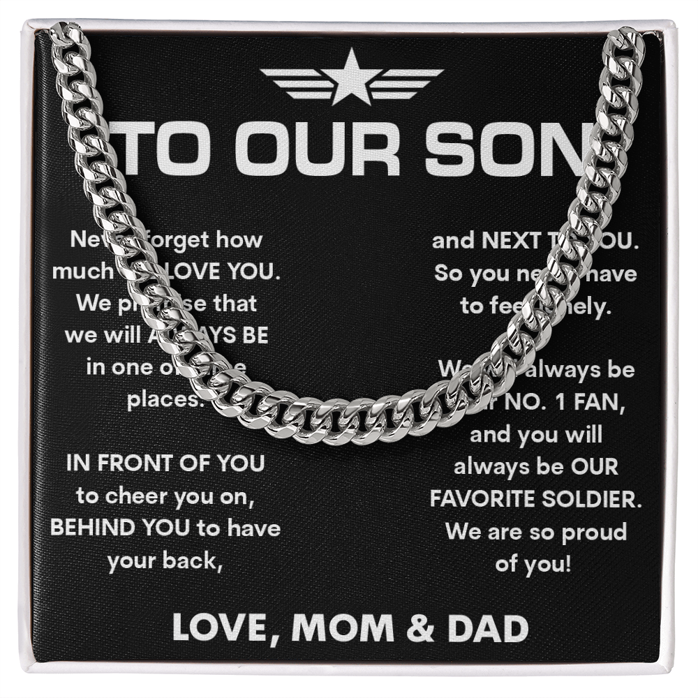 "Our Favorite Soldier" Gift for Son-Cuban link chain neacklace-To Our Son, Our Hero Gift