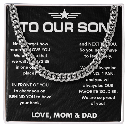 "Our Favorite Soldier" Gift for Son-Cuban link chain neacklace-To Our Son, Our Hero Gift