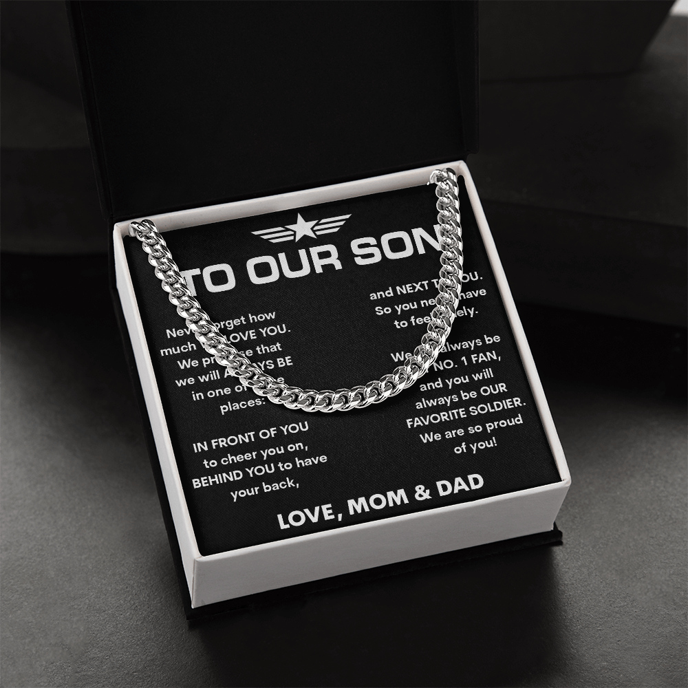 "Our Favorite Soldier" Gift for Son-Cuban link chain neacklace-To Our Son, Our Hero Gift