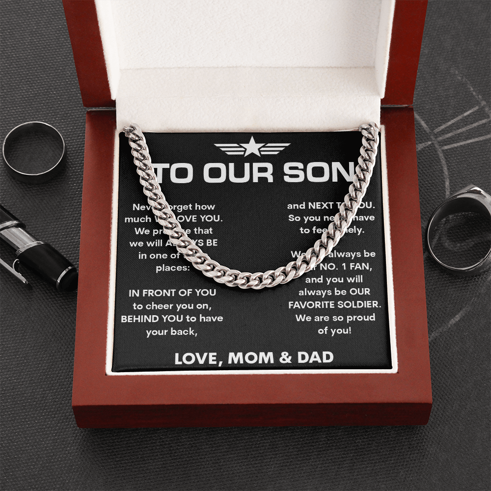 "Our Favorite Soldier" Gift for Son-Cuban link chain neacklace-To Our Son, Our Hero Gift