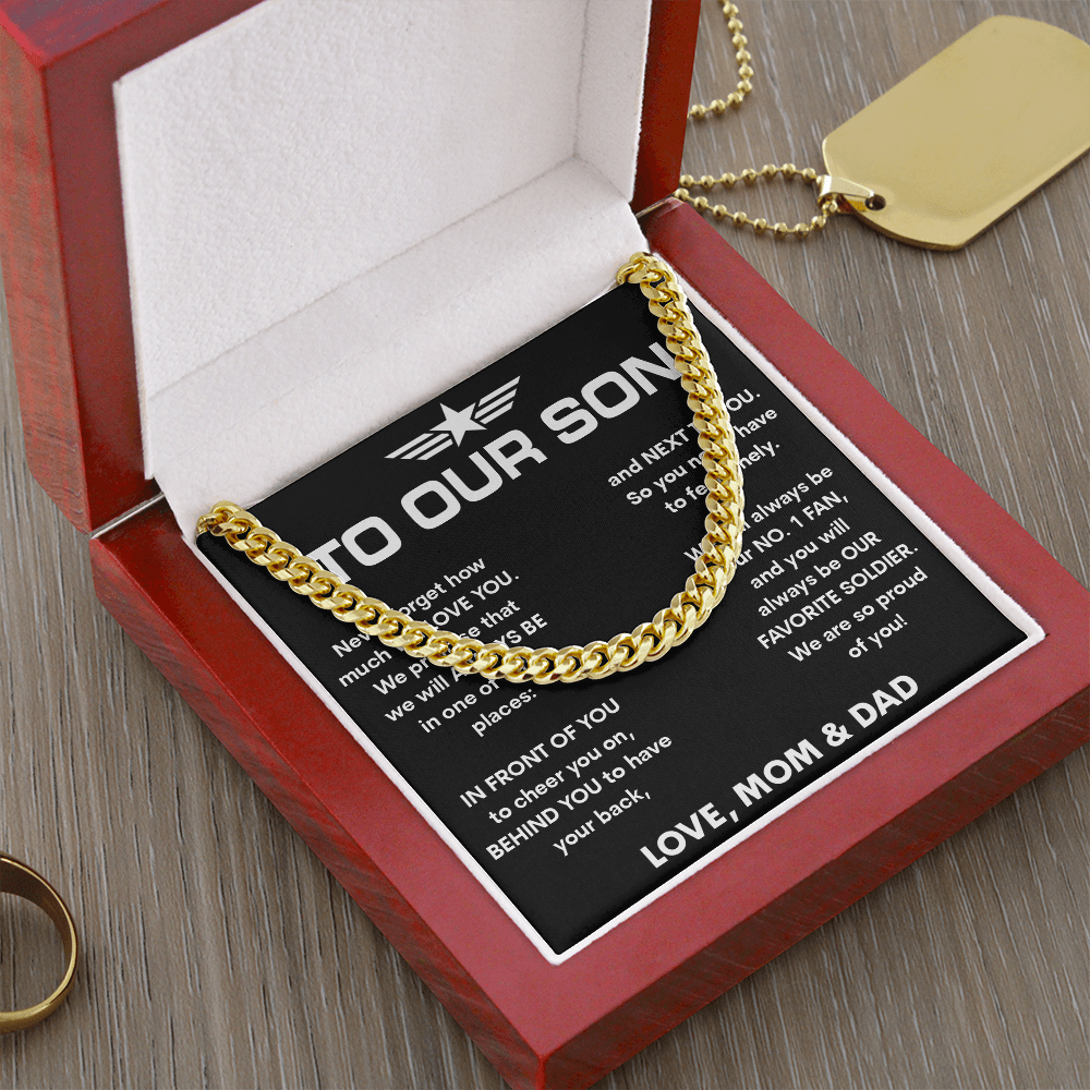 "Our Favorite Soldier" Gift for Son-Cuban link chain neacklace-To Our Son, Our Hero Gift