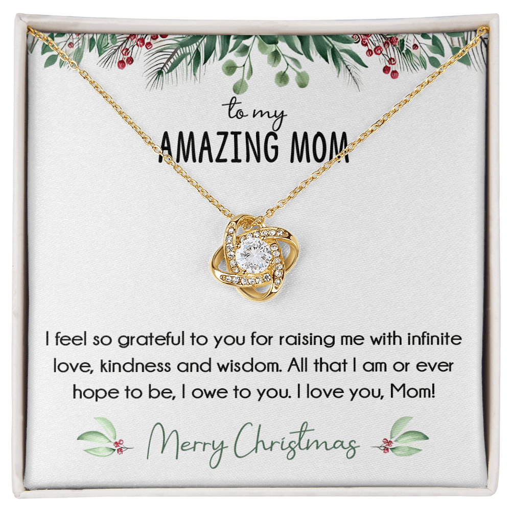 To My Amazing Mom Christmas Gift- Love knot neacklace-"All That I Am, I Owe To You" Mom Gift