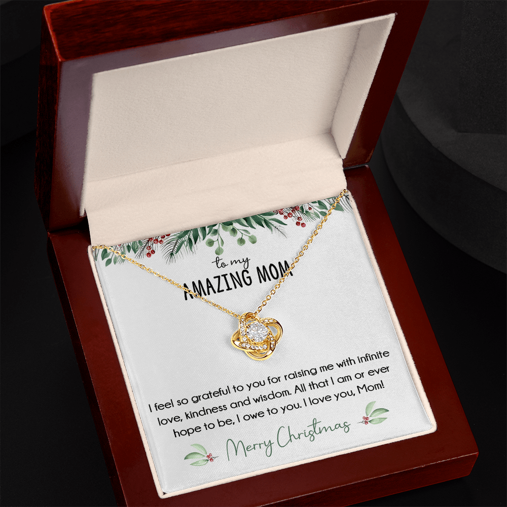To My Amazing Mom Christmas Gift- Love knot neacklace-"All That I Am, I Owe To You" Mom Gift