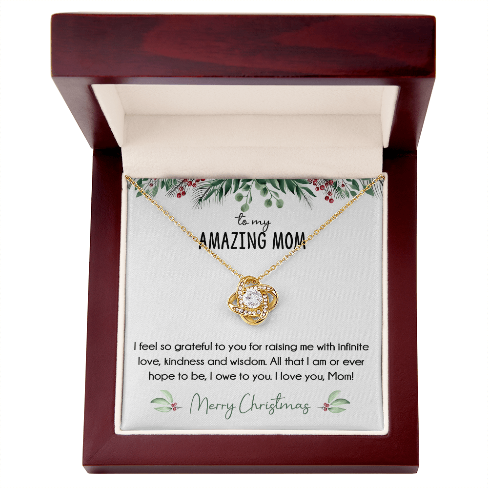 To My Amazing Mom Christmas Gift- Love knot neacklace-"All That I Am, I Owe To You" Mom Gift