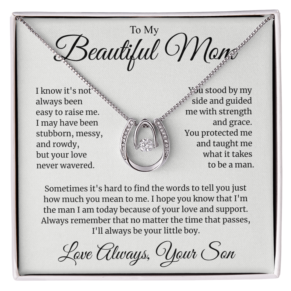 To My Beautiful Mom "Forever Your Little Boy" Gift - Lucky In Love Necklace From Son