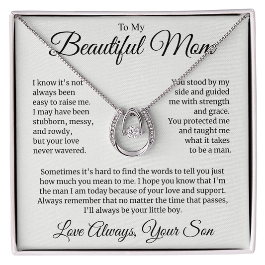 To My Beautiful Mom "Forever Your Little Boy" Gift - Lucky In Love Necklace From Son