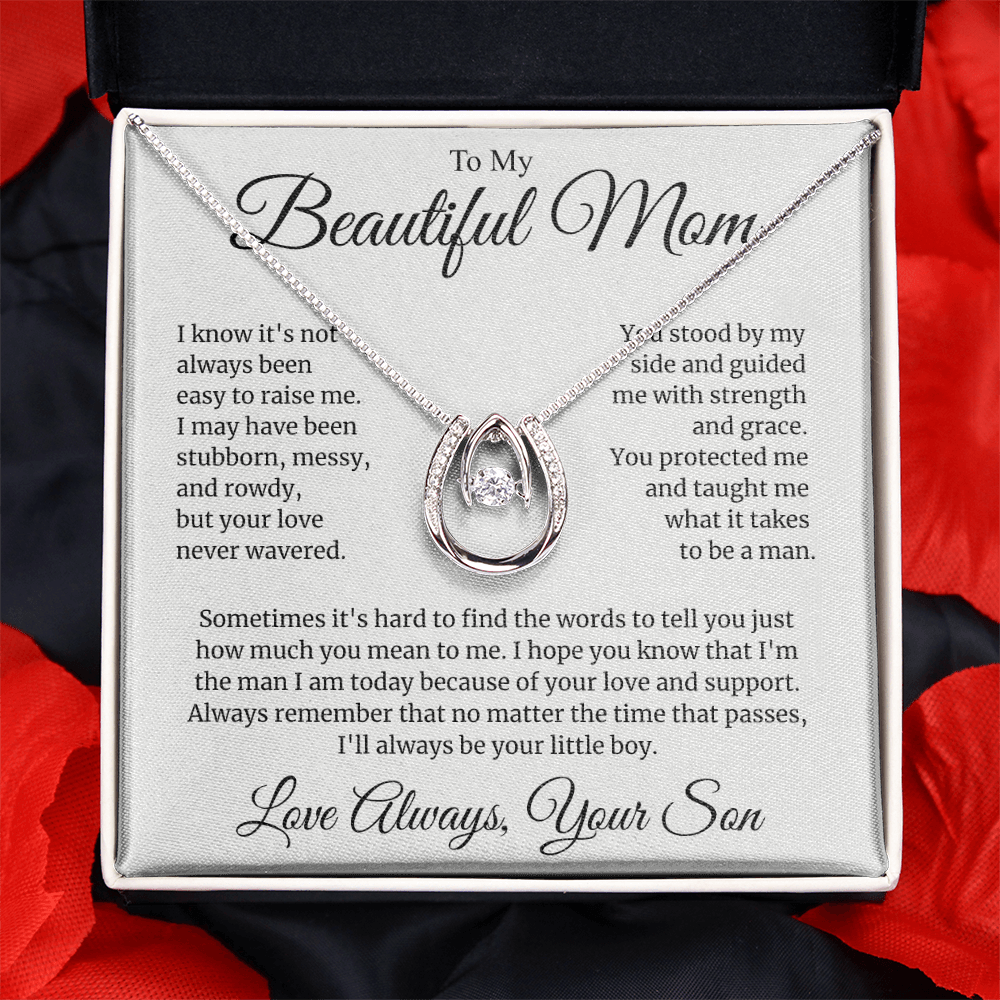 To My Beautiful Mom "Forever Your Little Boy" Gift - Lucky In Love Necklace From Son