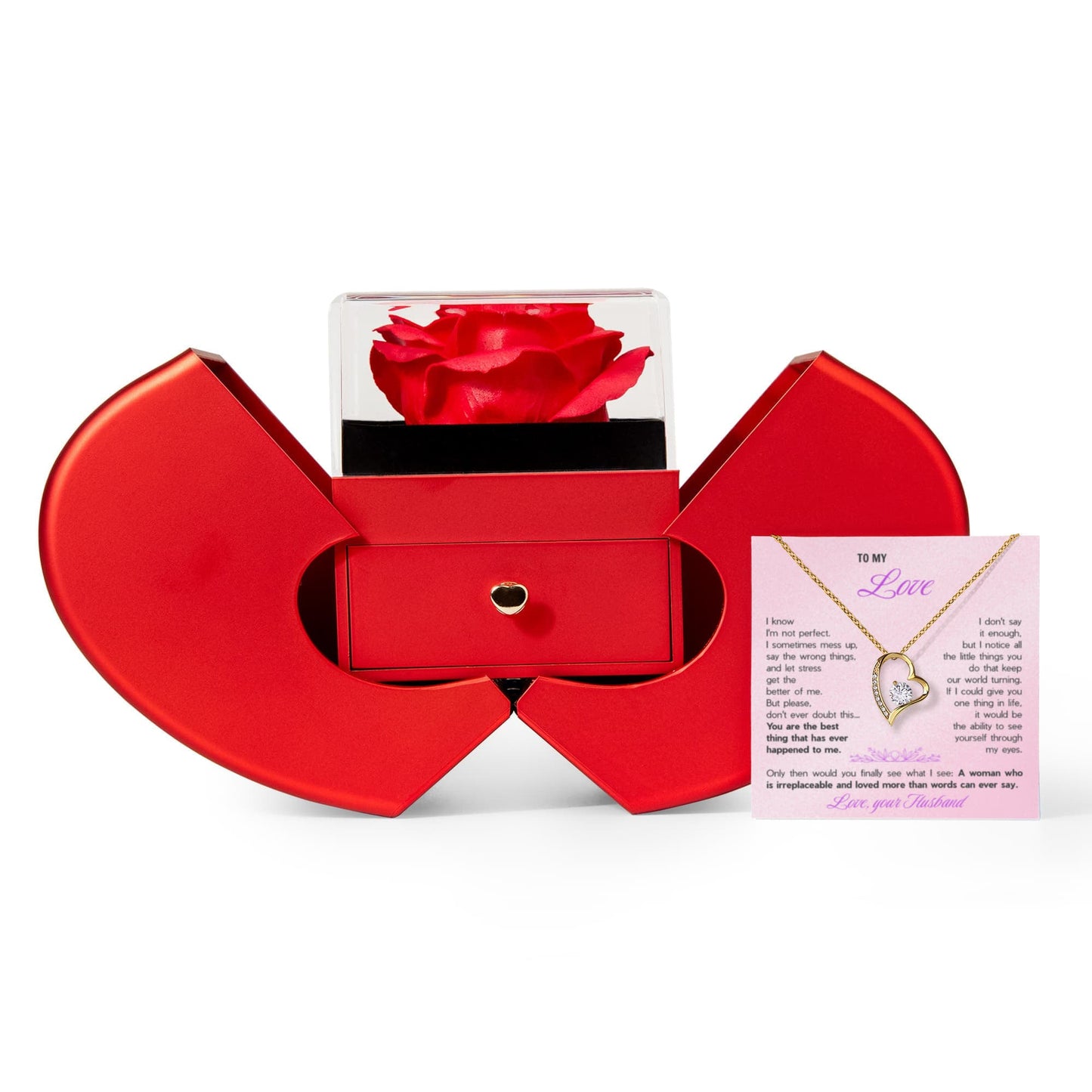 To My Love Forever Heart Necklace in Rotating Rose Box - Romantic Gift from Husband